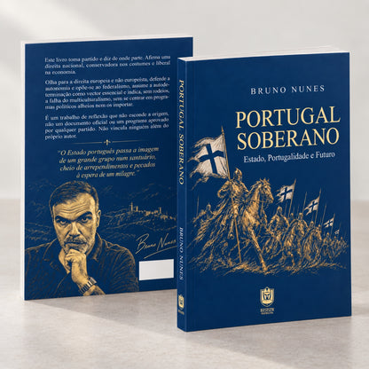 Mockup de Portugal Soberano mostrando capa, lombada e contracapa